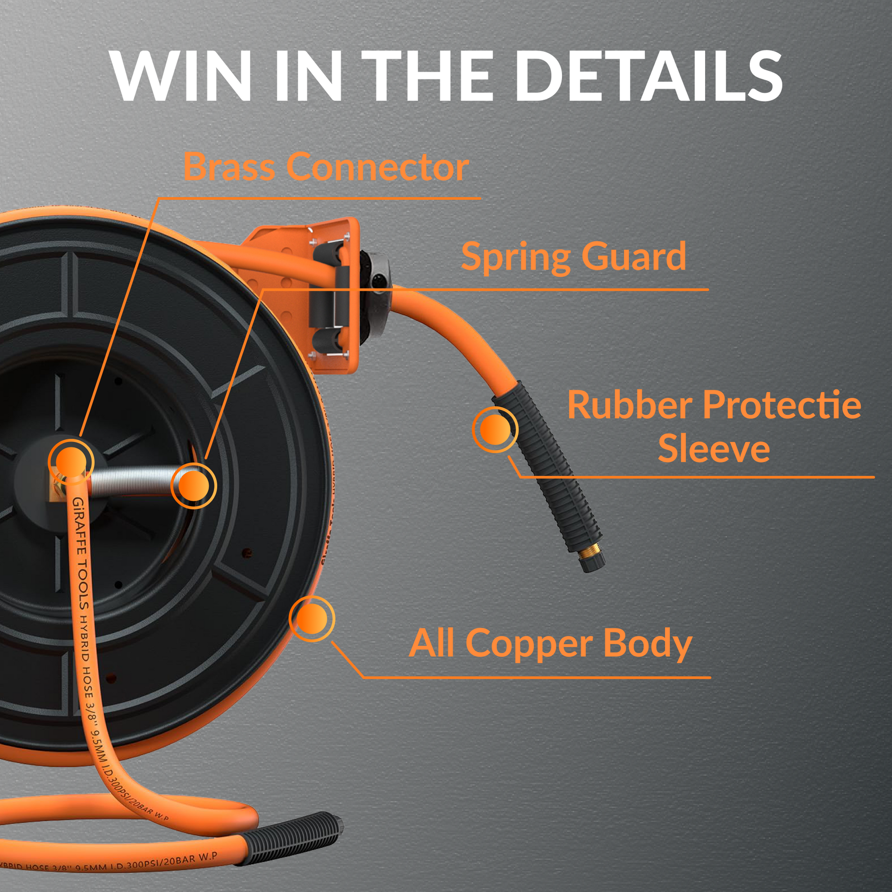Retractable Air Hose Reel-Alloy Steel-3/8in-15m