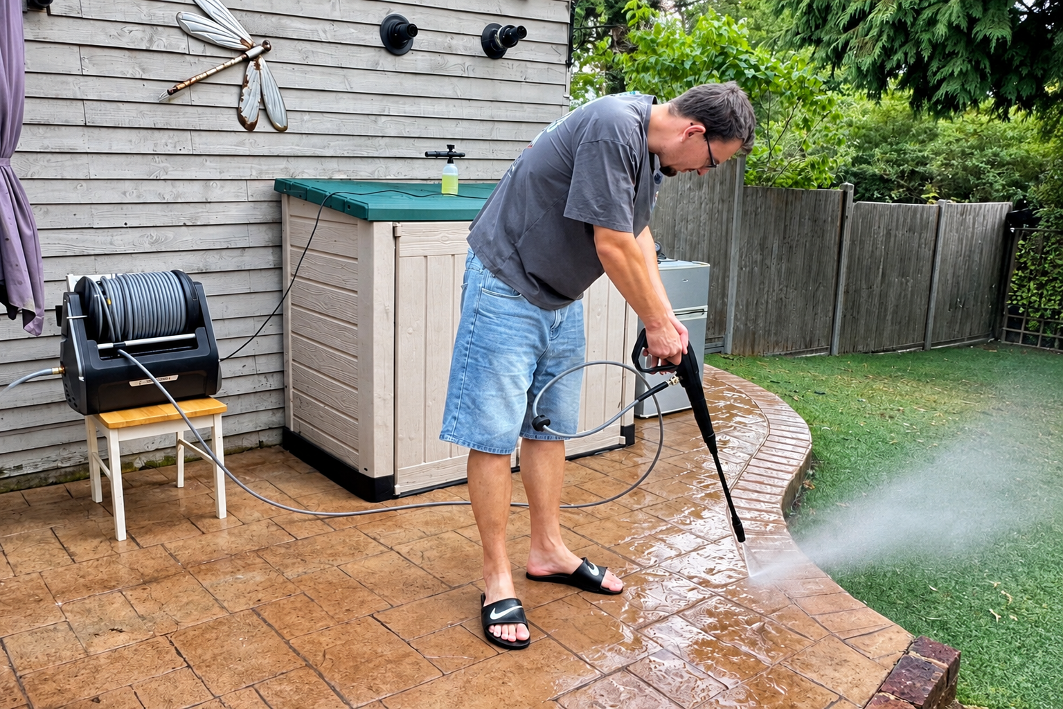 pressure washing paving slabs