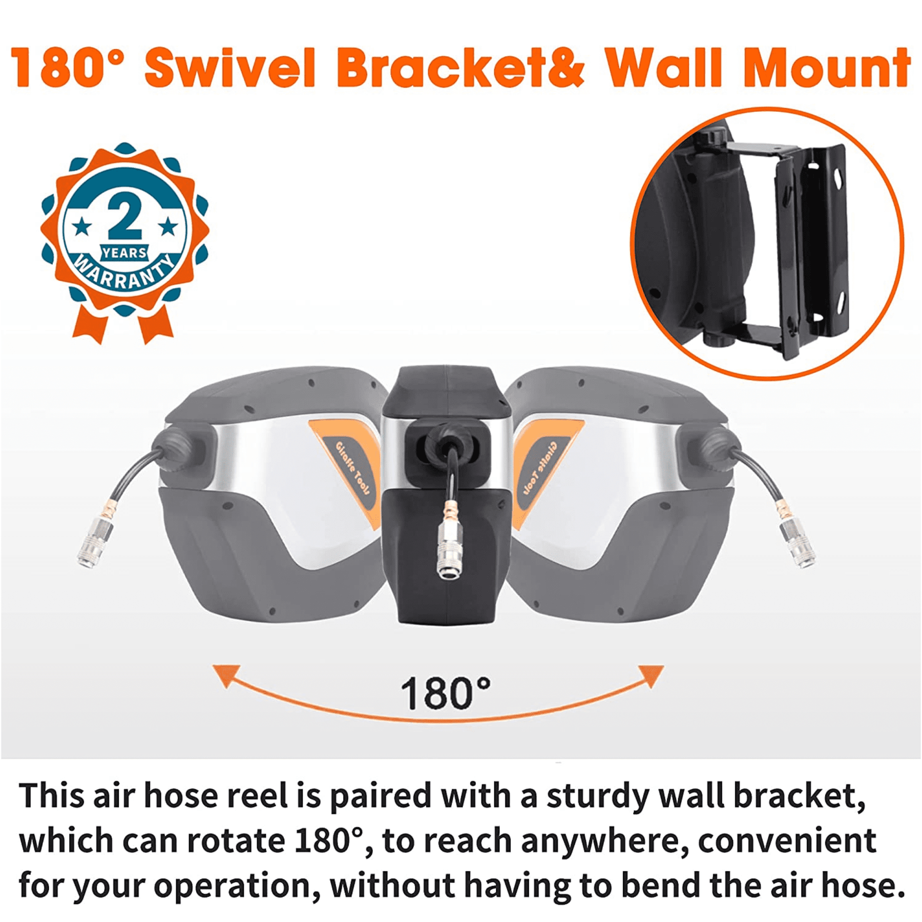 Pressure Washer Reel Enclosed Retractable Air Hose Reel, 3/8 In X