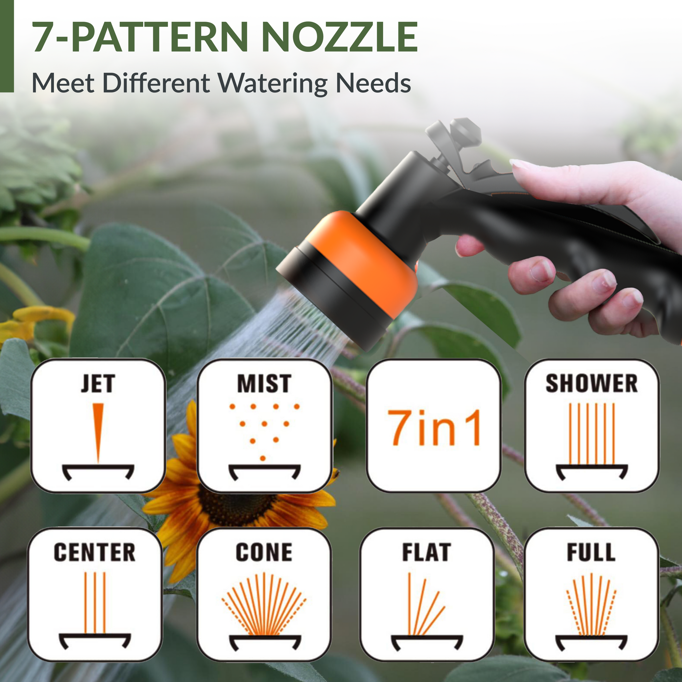 Giraffe Tools Retractable Garden Hose Reel Features a 7-pattern nozzle for multiple garden watering needs.