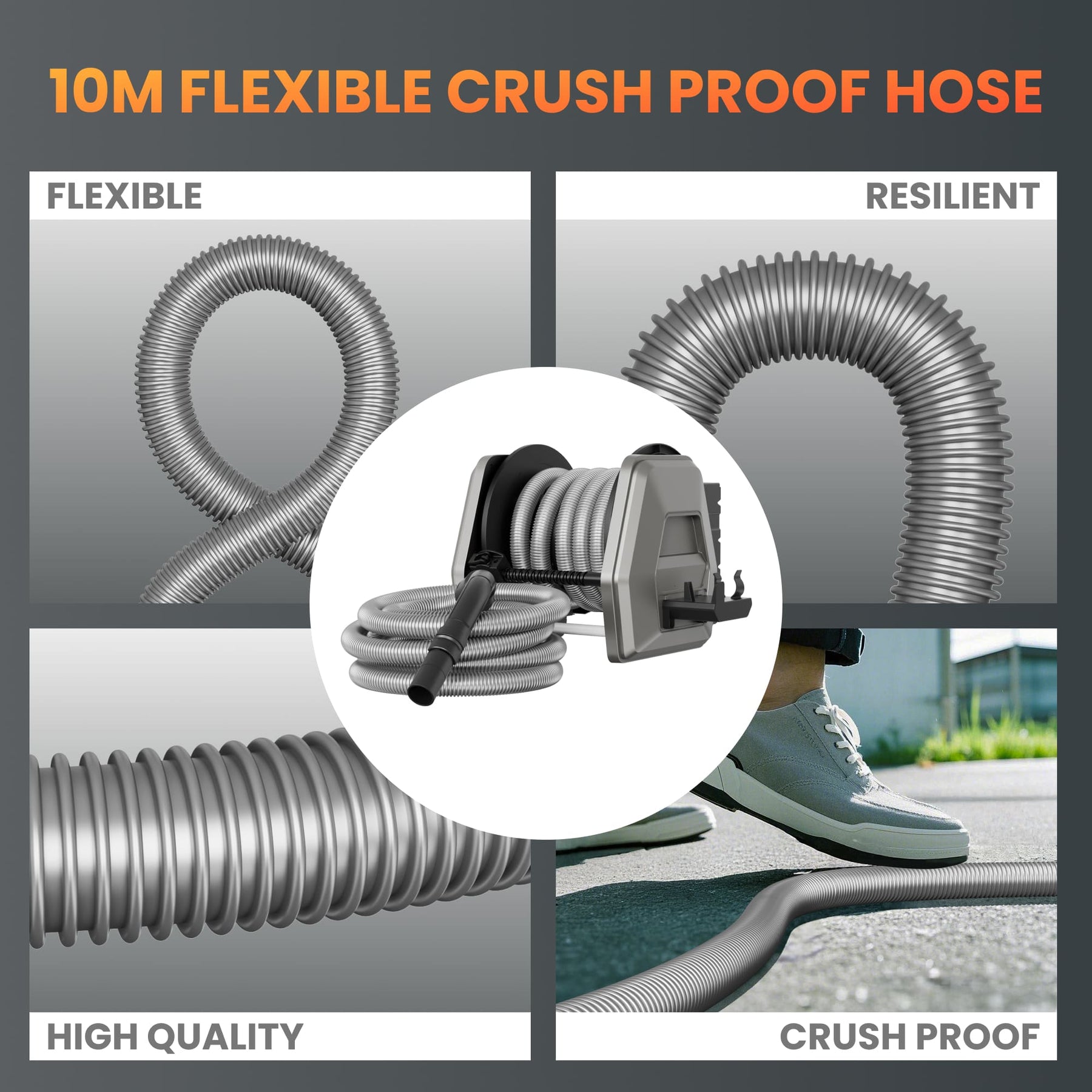 Giraffe Tools Retractable Vacuum Extension Hose Reel - 10m flexible crush proof hose