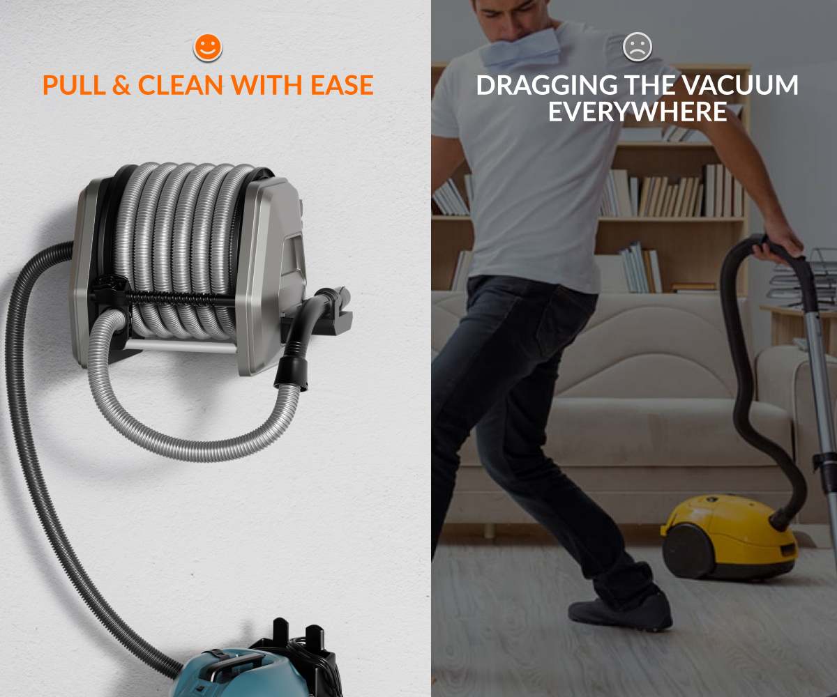 Giraffe Tools Retractable Vacuum Extension Hose Reel - Pull & Clean With Ease