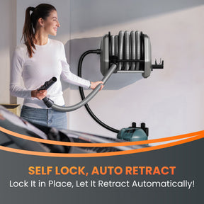 Giraffe Tools Retractable Vacuum Extension Hose Reel - Self Lock, auto retract
