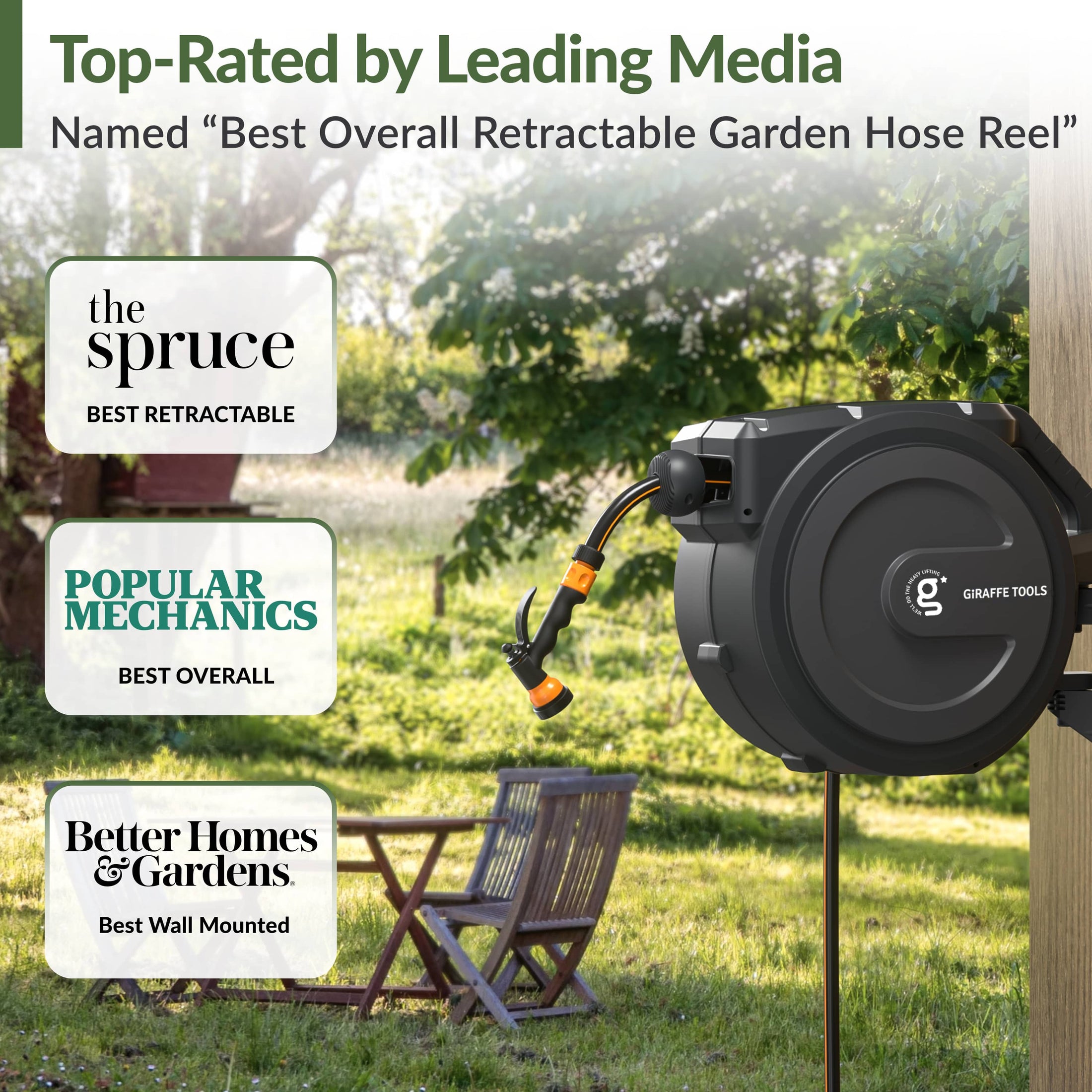 Giraffe Tools Retractable Garden Hose Reel Features top-rated media recognition